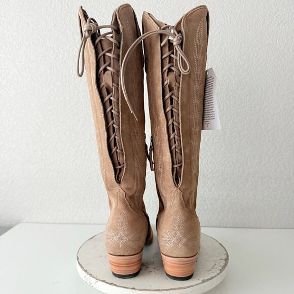 Lane Knee High Corset Western Cowboy Boots Snip Toe Latte Suede Size 10 - Picture 3 of 12